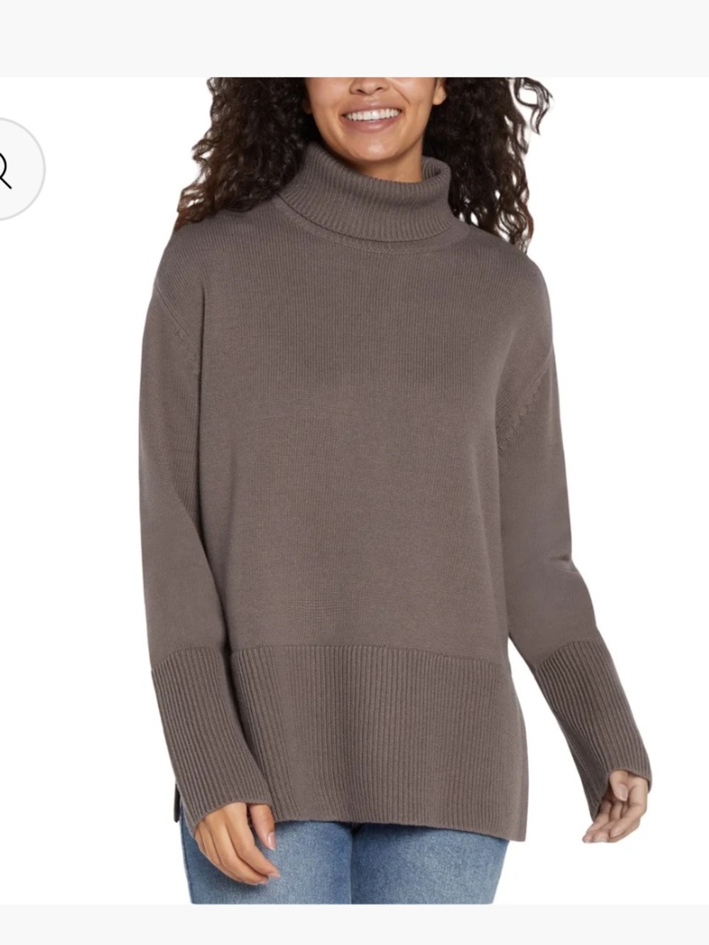 GAP Cotton Side Split Turtleneck Brown XL Relaxed Oversized Coastal Neutral